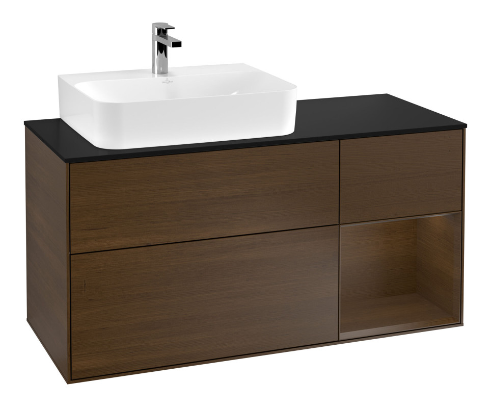 Тумба под раковину Villeroy & Boch Finion 120х50 ,1 см с подсветкой МДФ шпон грецкого ореха/стекло черное матовое F152GNGN