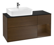 Тумба под раковину Villeroy & Boch Finion 120х50 ,1 см с подсветкой МДФ шпон грецкого ореха/стекло черное матовое F152GNGN