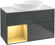 Тумба під раковину Villeroy & Boch Finion 100х50,1 см із підсвічуванням МДФ темно-синій матовий лак/скло біле матове GA11HFHG