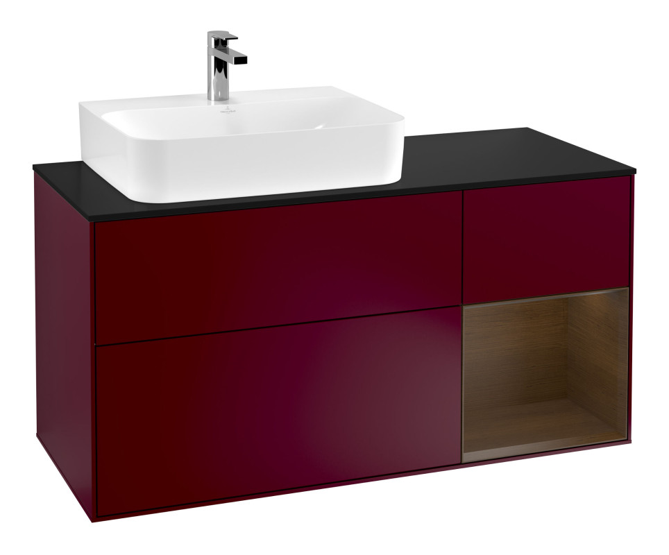 Тумба под раковину Villeroy & Boch Finion 120х50,1 см с подсветкой МДФ пион матовый лак/стекло черное матовое F152GNHB