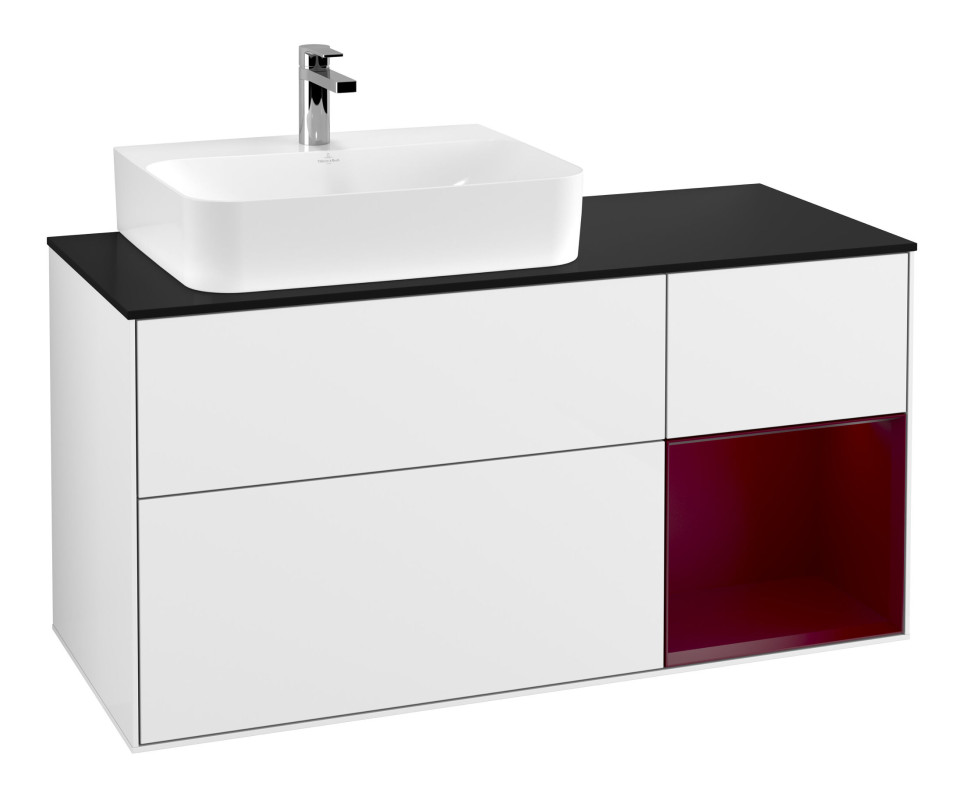 Тумба под раковину Villeroy & Boch Finion 120х50,1 см с подсветкой МДФ глянцевый белый лак/стекло черное матовое F152HBGF