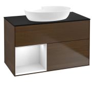 Тумба под раковину Villeroy & Boch Finion 100х50,1 см с подсветкой МДФ шпон грецкого ореха/стекло черное матовое GA12MTGN