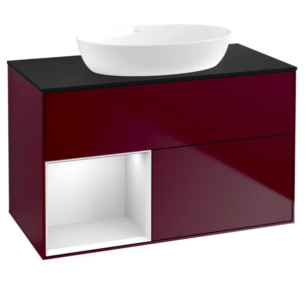 Тумба под раковину Villeroy & Boch Finion 100х50,1 см с подсветкой МДФ пион матовый лак/стекло черное матовое GA12MTHB