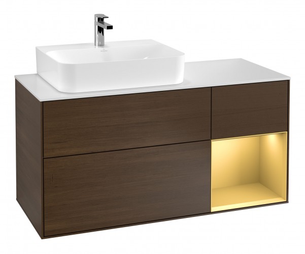 Тумба под раковину Villeroy & Boch Finion 120х50 ,1 см с подсветкой МДФ шпон грецкого ореха/стекло белое матовое F151HFGN