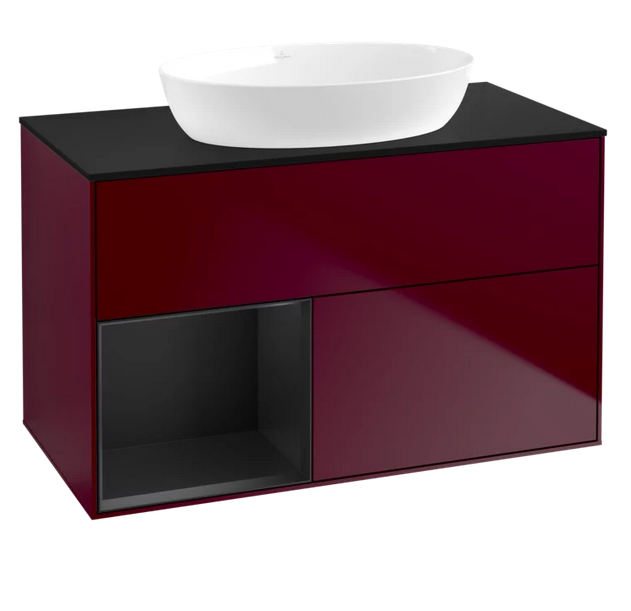 Тумба під раковину Villeroy & Boch Finion 100х50,1 см з підсвічуванням МДФ півонія матовий лак/скло чорне матове GA12PDHB