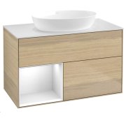 Тумба під раковину Villeroy & Boch Finion 100х50,1 см із підсвічуванням МДФ шпон дуба/скло біле матове GA11GFPC