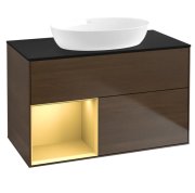 Тумба під раковину Villeroy & Boch Finion 100х50,1 см із підсвічуванням МДФ шпон волоського горіха/скло чорне матове GA12HFGN