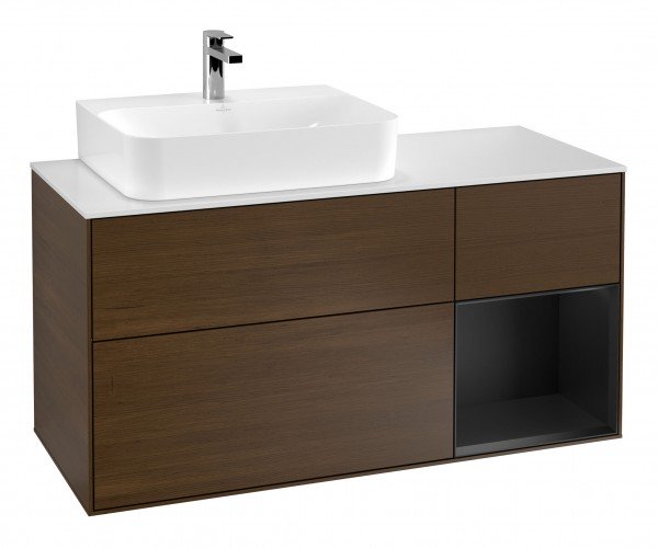 Тумба під раковину Villeroy & Boch Finion 120х50,1 см із підсвічуванням МДФ шпон волоського горіха/скло біле матове F151PDGN