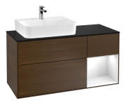 Тумба под раковину Villeroy & Boch Finion 120х50 ,1 см с подсветкой МДФ шпон грецкого ореха/стекло черное матовое F152GFGN