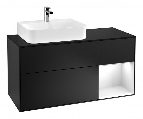 Тумба під раковину Villeroy & Boch Finion 120х50,1 см із підсвічуванням МДФ чорний матовий лак/скло чорне матове F152GFPD