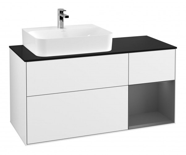 Тумба під раковину Villeroy & Boch Finion 120х50,1 см із підсвічуванням МДФ білий глянцевий лак/скло чорне матове F152GKGF