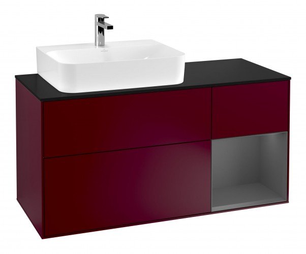 Тумба під раковину Villeroy & Boch Finion 120х50,1 см із підсвічуванням МДФ півонія матовий лак/скло чорне матове F152GKHB