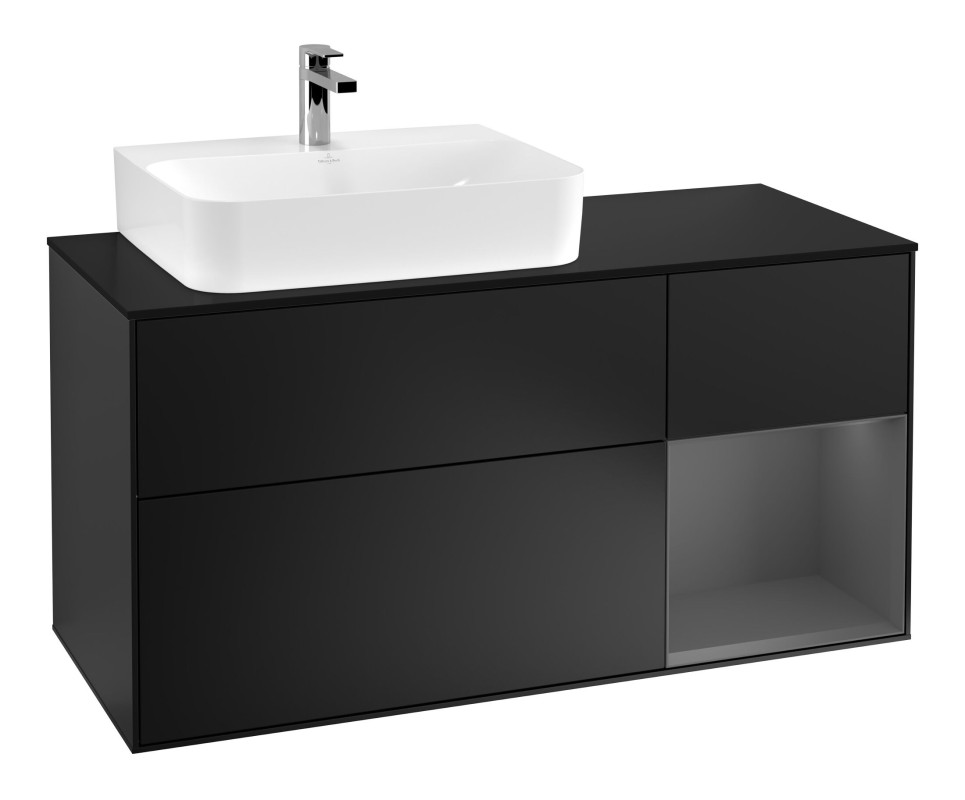 Тумба под раковину Villeroy & Boch Finion 120х50,1 см с подсветкой МДФ черный матовый лак/стекло черное матовое F152GKPD