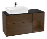 Тумба под раковину Villeroy & Boch Finion 120х50 ,1 см с подсветкой МДФ шпон грецкого ореха/стекло черное матовое F152GNGN