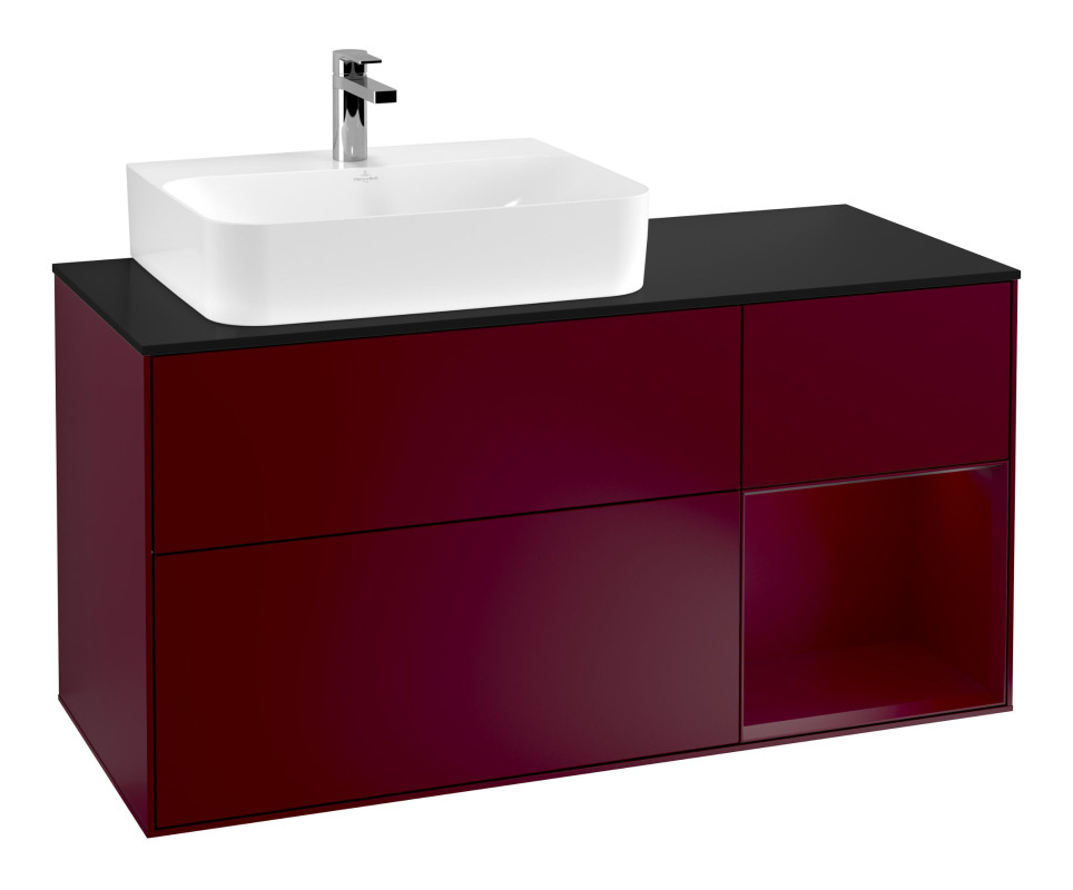 Тумба під раковину Villeroy & Boch Finion 120х50,1 см із підсвічуванням МДФ півонія матовий лак/скло чорне матове F152HBHB