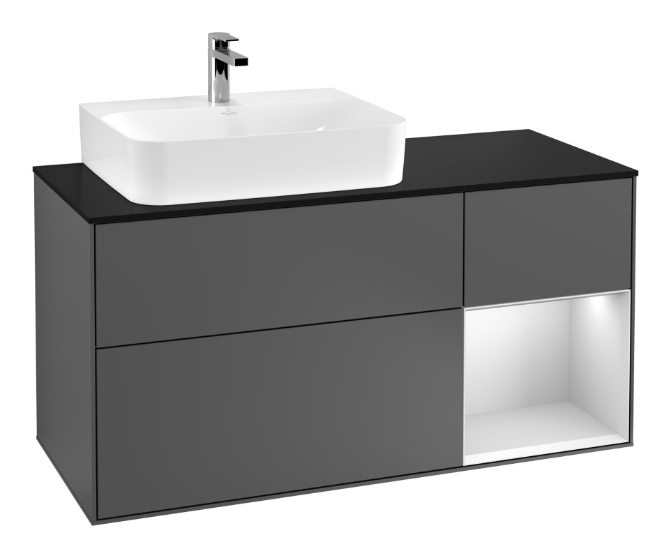 Тумба под раковину Villeroy & Boch Finion 120х50,1 см с подсветкой МДФ антрацит матовый лак/стекло черное матовое F152MTGK