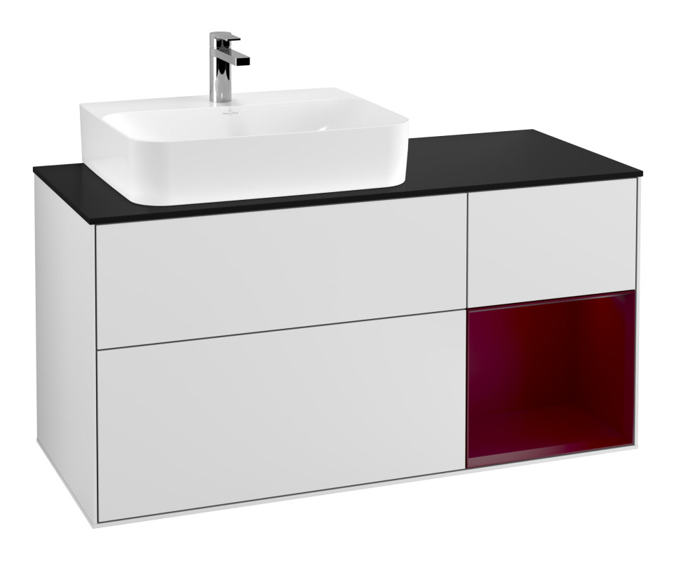 Тумба под раковину Villeroy & Boch Finion 120х50,1 см с подсветкой МДФ белый матовый лак/стекло черное матовое F152HBMT