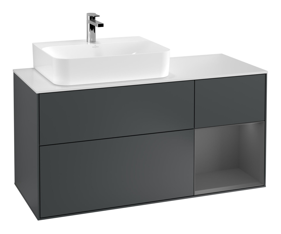 Тумба под раковину Villeroy & Boch Finion 120х50,1 см с подсветкой МДФ темно-синий матовый лак/стекло белое матовое F151GKHG