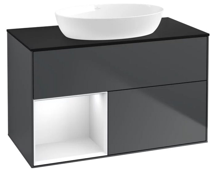 Тумба под раковину Villeroy & Boch Finion 100х50,1 см с подсветкой МДФ темно-синий матовый лак/стекло черное матовое GA12GFHG