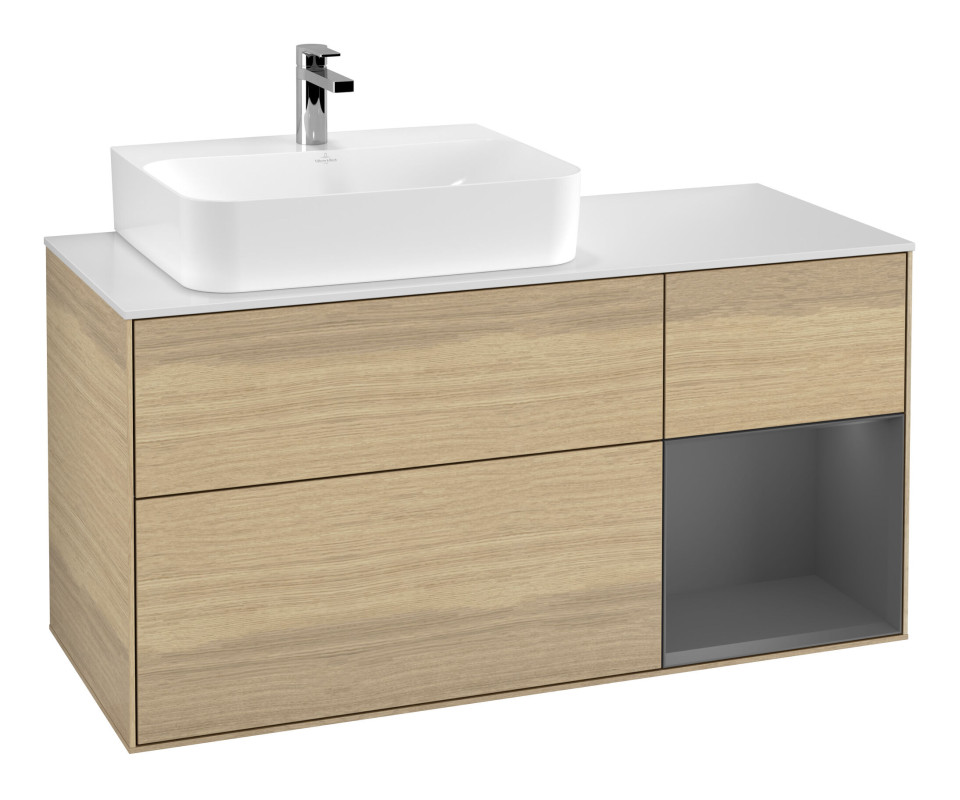 Тумба под раковину Villeroy & Boch Finion 120х50,1 см с подсветкой МДФ шпон дуба/стекло белое матовое F151GKPC