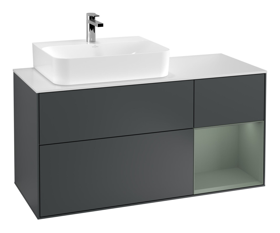 Тумба під раковину Villeroy & Boch Finion 120х50,1 см із підсвічуванням МДФ темно-синій матовий лак/скло біле матове F151GMHG