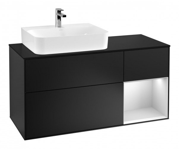 Тумба под раковину Villeroy & Boch Finion 120х50,1 см с подсветкой МДФ черный матовый лак/стекло черное матовое F152MTPD