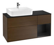 Тумба под раковину Villeroy & Boch Finion 120х50,1 см с подсветкой МДФ шпон грецкого ореха/стекло черное матовое F152PDGN