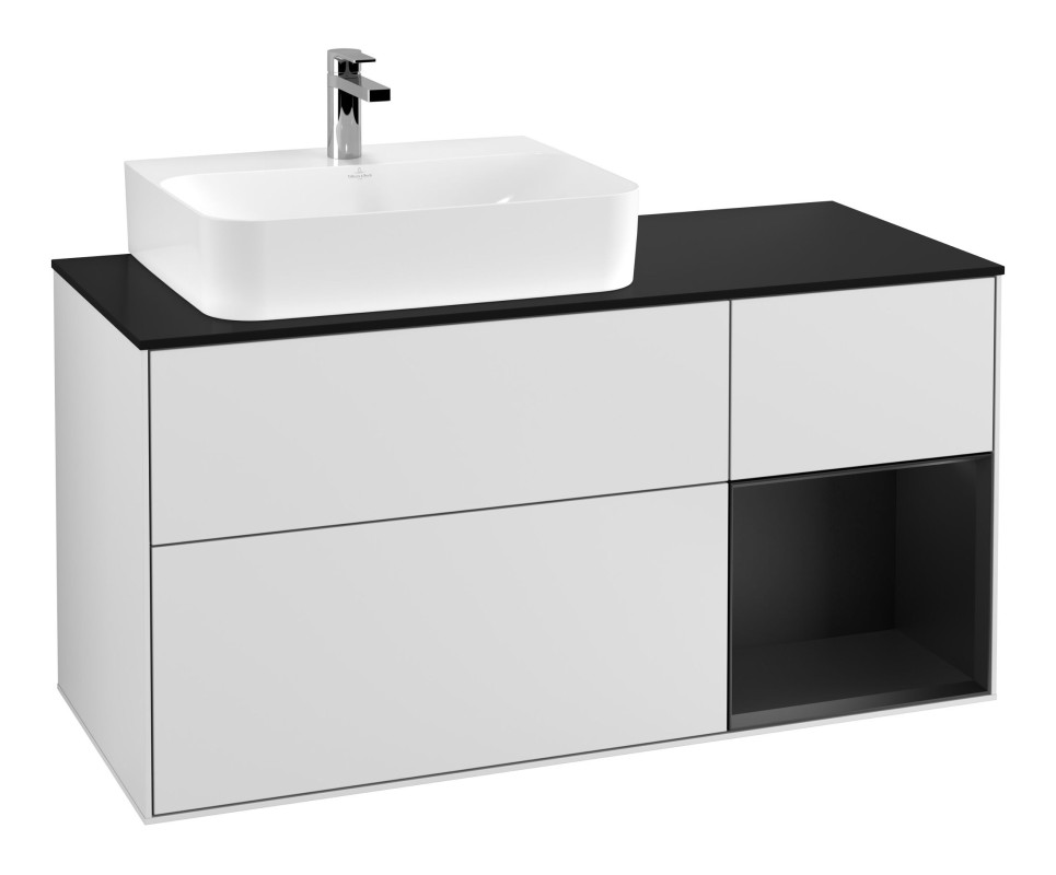 Тумба под раковину Villeroy & Boch Finion 120х50,1 см с подсветкой МДФ белый матовый лак/стекло черное матовое F152PDMT