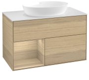 Тумба під раковину Villeroy & Boch Finion 100х50,1 см із підсвічуванням МДФ шпон дуба/скло біле матове GA11PCPC