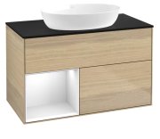 Тумба під раковину Villeroy & Boch Finion 100х50,1 см із підсвічуванням МДФ шпон дуба/скло чорне матове GA12GFPC