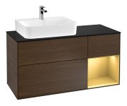 Тумба под раковину Villeroy & Boch Finion 120х50,1 см с подсветкой МДФ шпон грецкого ореха/стекло черное матовое F152HFGN