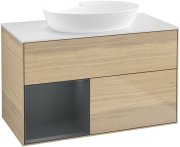 Тумба под раковину Villeroy & Boch Finion 100х50,1 см с подсветкой МДФ шпон дуба/стекло белое матовое GA11HGPC