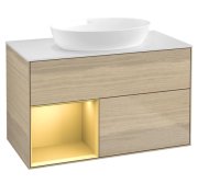 Тумба под раковину Villeroy & Boch Finion 100х50,1 см с подсветкой МДФ шпон дуба/стекло белое матовое GA11HFPC