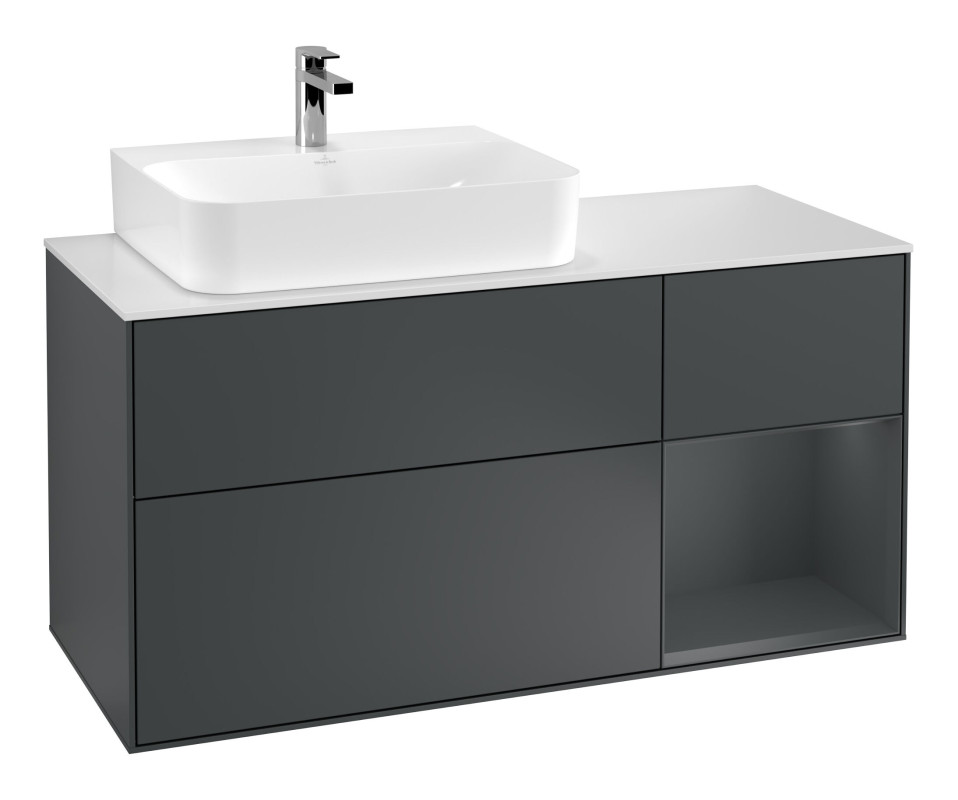 Тумба під раковину Villeroy & Boch Finion 120х50,1 см із підсвічуванням МДФ темно-синій матовий лак/скло біле матове F151HGHG