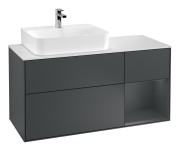 Тумба під раковину Villeroy & Boch Finion 120х50,1 см із підсвічуванням МДФ темно-синій матовий лак/скло біле матове F151HGHG