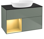 Тумба под раковину Villeroy & Boch Finion 100х50,1 см с подсветкой МДФ оливковый матовый лак/стекло черное матовое GA12HFGM