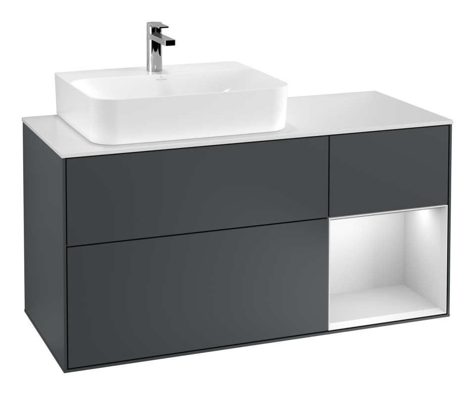 Тумба под раковину Villeroy & Boch Finion 120х50,1 см с подсветкой МДФ темно-синий матовый лак/стекло белое матовое F151MTHG