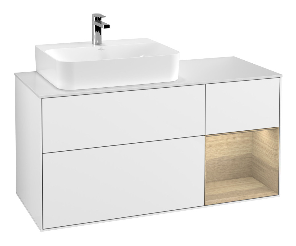 Тумба под раковину Villeroy & Boch Finion 120х50,1 см с подсветкой МДФ глянцевый белый лак/стекло белое матовое F151PCGF