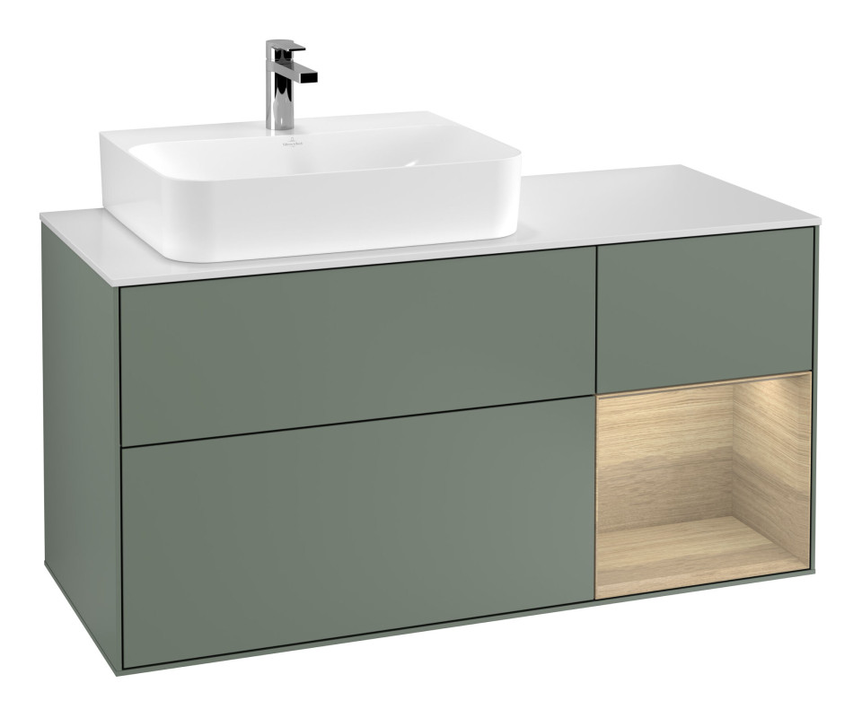 Тумба під раковину Villeroy & Boch Finion 120х50,1 см із підсвічуванням МДФ оливковий матовий лак/скло біле матове F151PCGM