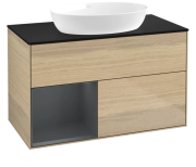 Тумба під раковину Villeroy & Boch Finion 100х50,1 см із підсвічуванням МДФ шпон дуба/скло чорне матове GA12HGPC