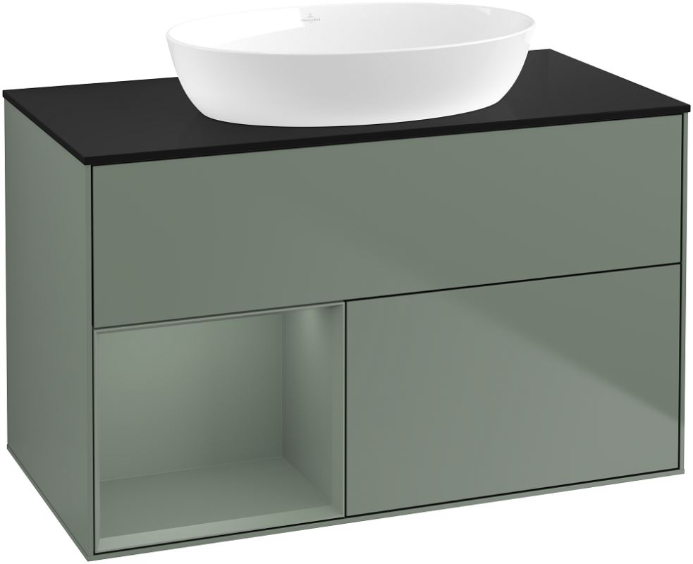 Тумба під раковину Villeroy & Boch Finion 100х50,1 см із підсвічуванням МДФ оливковий матовий лак/скло чорне матове GA12GMGM