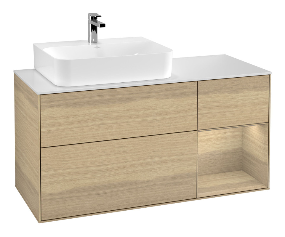 Тумба под раковину Villeroy & Boch Finion 120х50,1 см с подсветкой МДФ шпон дуба/стекло белое матовое F151PCPC