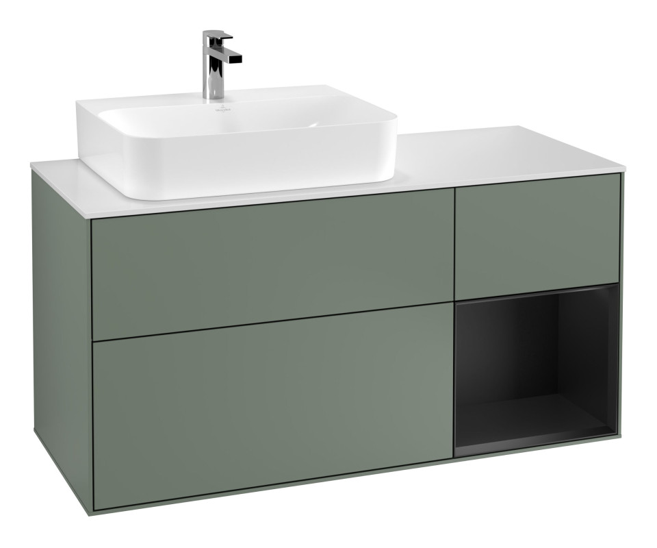 Тумба під раковину Villeroy & Boch Finion 120х50,1 см із підсвічуванням МДФ оливковий матовий лак/скло біле матове F151PDGM