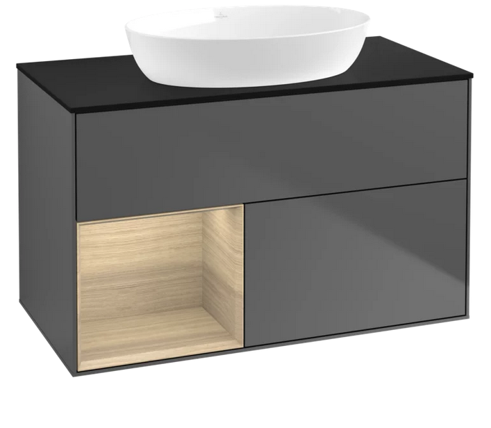Тумба под раковину Villeroy & Boch Finion 100х50,1 см с подсветкой МДФ антрацит матовый лак/стекло черное матовое GA12PCGK