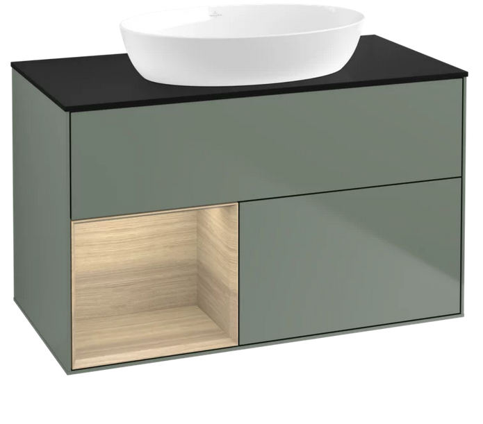 Тумба под раковину Villeroy & Boch Finion 100х50,1 см с подсветкой МДФ оливковый матовый лак/стекло черное матовое GA12PCGM