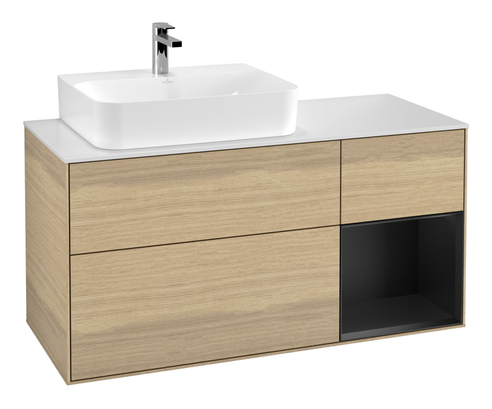 Тумба под раковину Villeroy & Boch Finion 120х50,1 см с подсветкой МДФ шпон дуба/стекло белое матовое F151PDPC