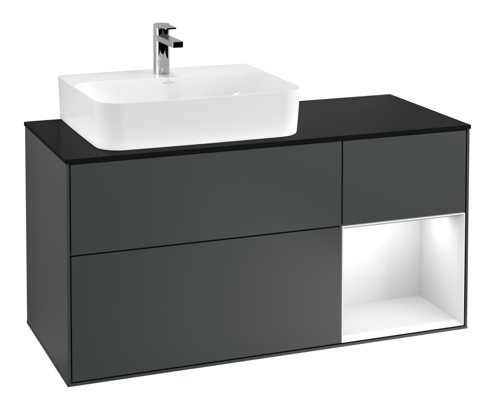 Тумба под раковину Villeroy & Boch Finion 120х50,1 см с подсветкой МДФ темно-синий матовый лак/стекло черное матовое F152GFHG