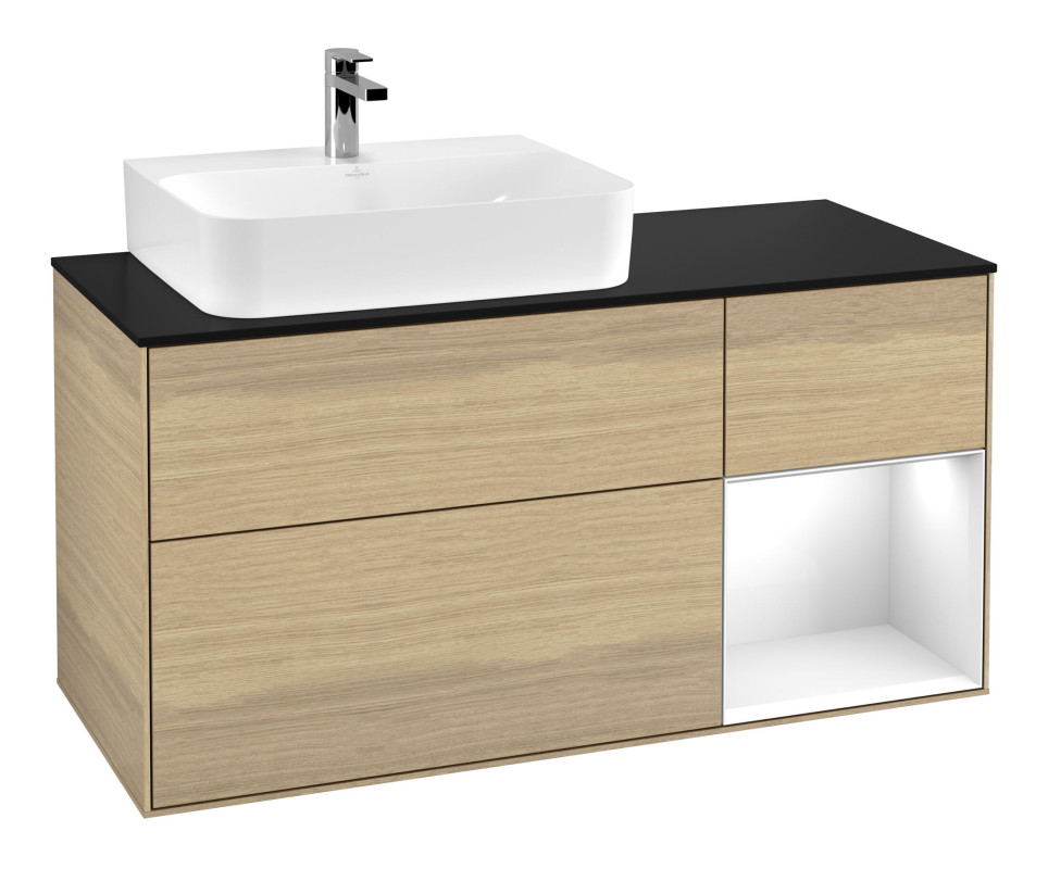 Тумба под раковину Villeroy & Boch Finion 120х50,1 см с подсветкой МДФ шпон дуба/стекло черное матовое F152GFPC