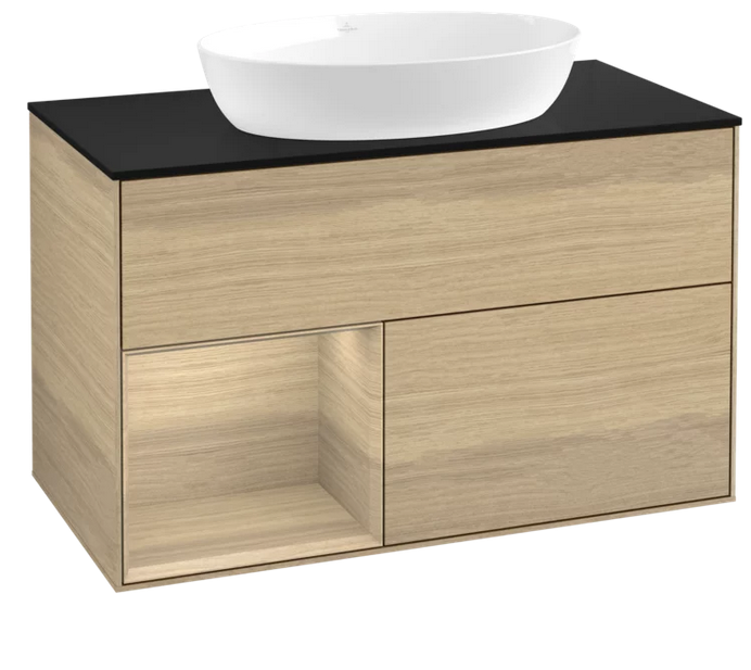 Тумба под раковину Villeroy & Boch Finion 100х50,1 см с подсветкой МДФ шпон дуба/стекло черное матовое GA12PCPC