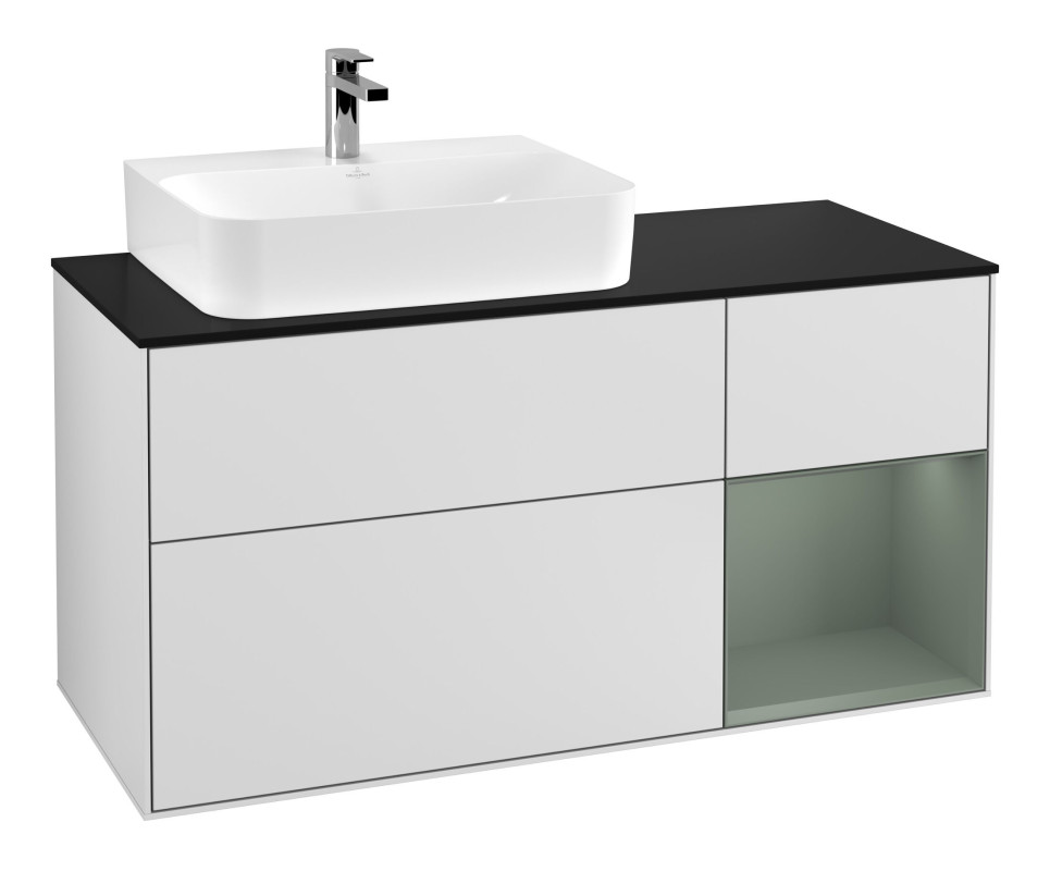 Тумба под раковину Villeroy & Boch Finion 120х50,1 см с подсветкой МДФ белый матовый лак/стекло черное матовое F152GMMT